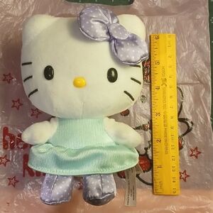 Hello Kitty Plush With Bag Sanrio 2013 Purple Bow Blue Dress 6"
